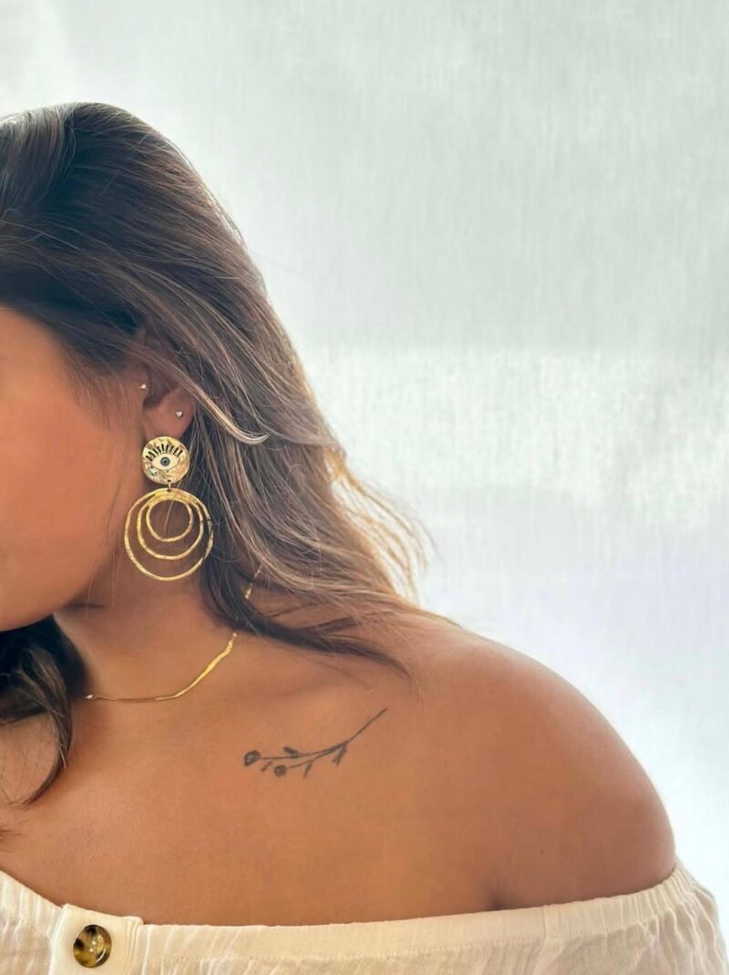 Evil Eye Triple Gold Earring