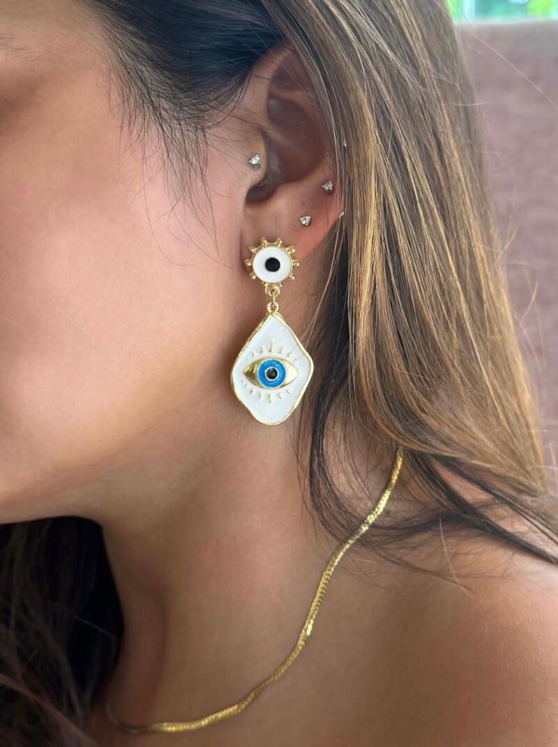 Evil Eye White Earring